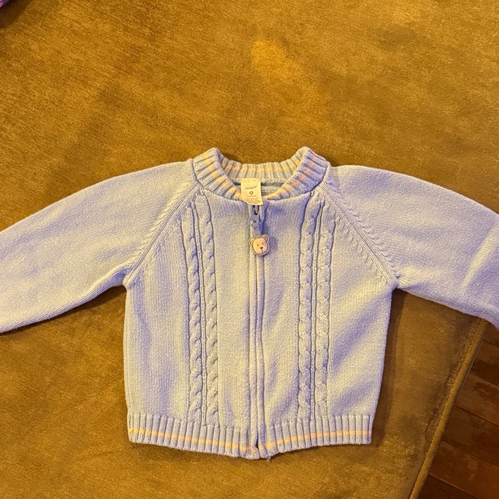 Carter's Blue Knit Zip-Up Sweater with Bear Pull